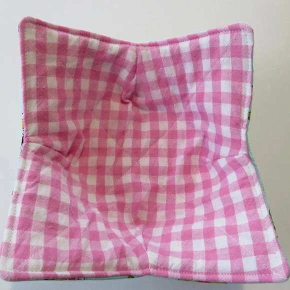 Microwave Bowl Cozy Reversible Flamingos and Pink Gingham - Picture 2 of 4